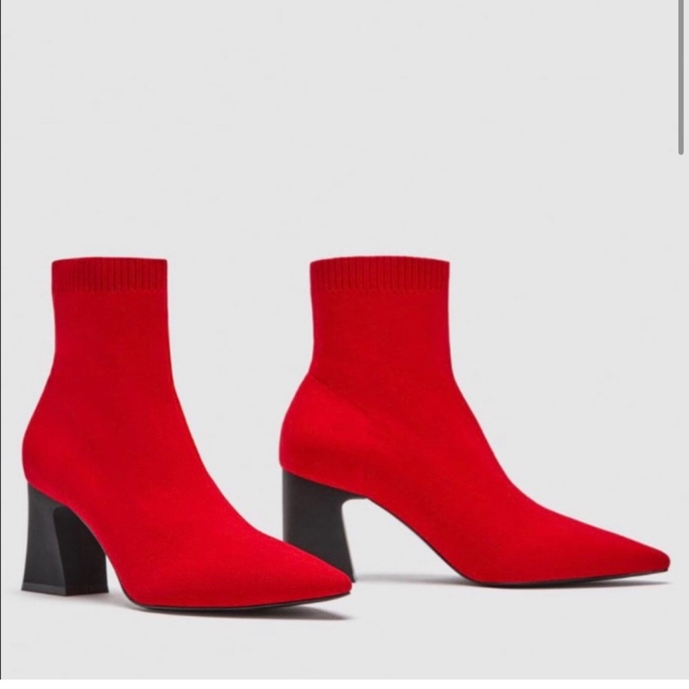 NWOT Zara red sock stretch ankle boot heels size 7